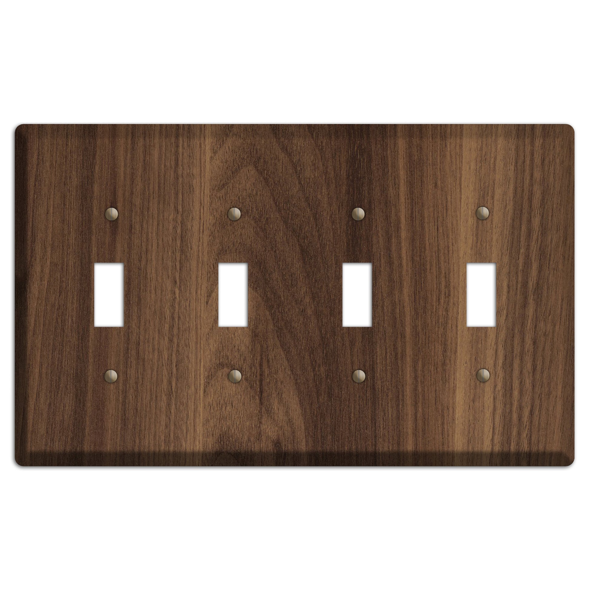Walnut Wood Four Toggle Switchplate