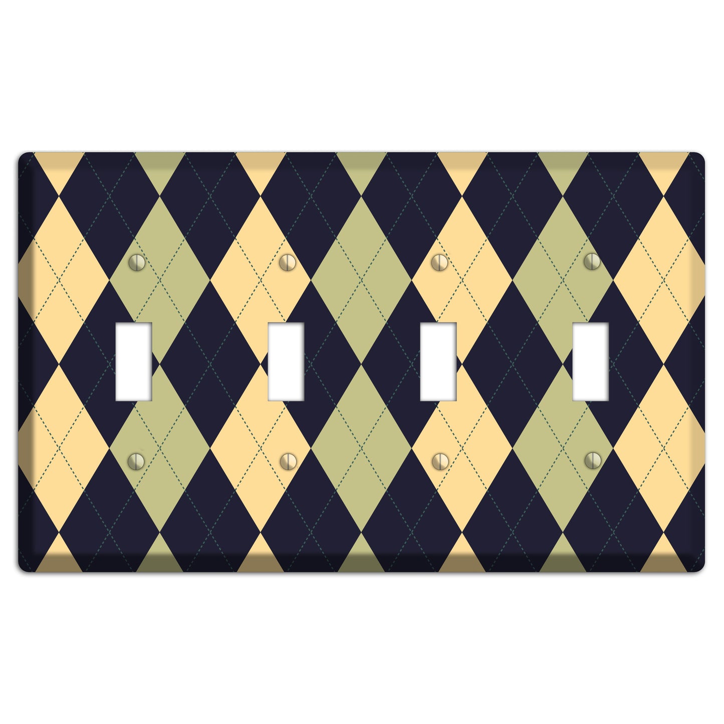 Yellow and Tan Argyle 4 Toggle Wallplate
