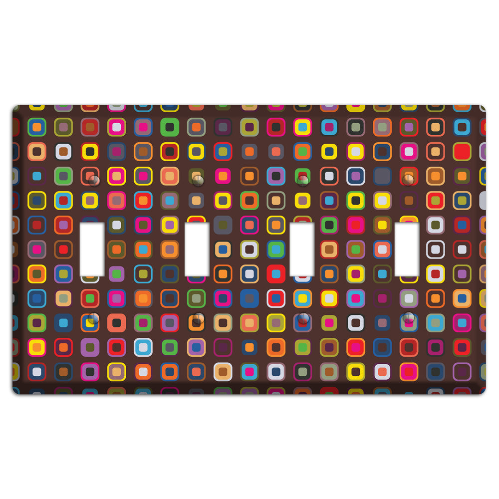 Brown with Multi Retro Squares 4 Toggle Wallplate