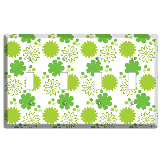 White with Multi Green Floral Contour 4 Toggle Wallplate