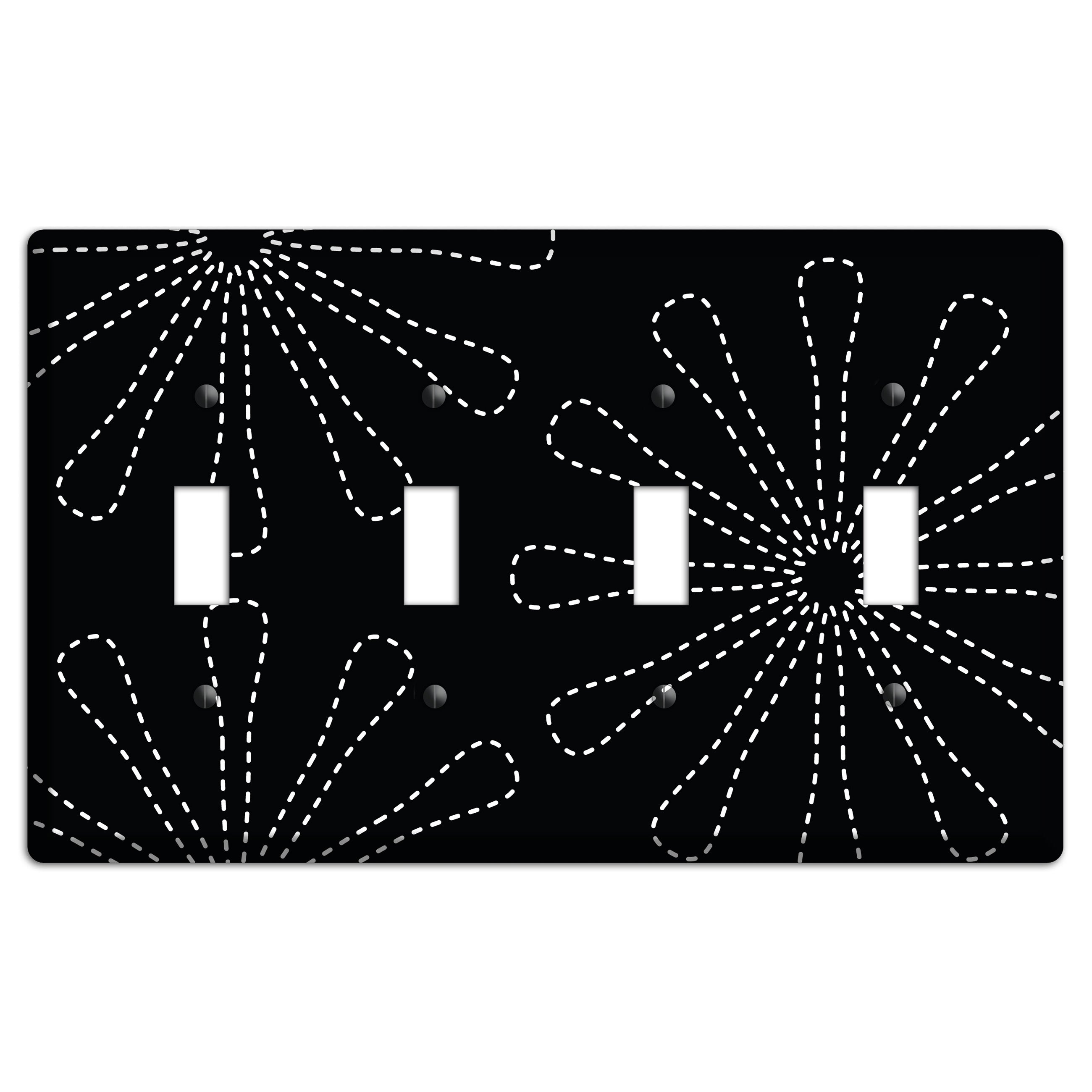 Black with White Retro Stipple Floral Contour 4 Toggle Wallplate