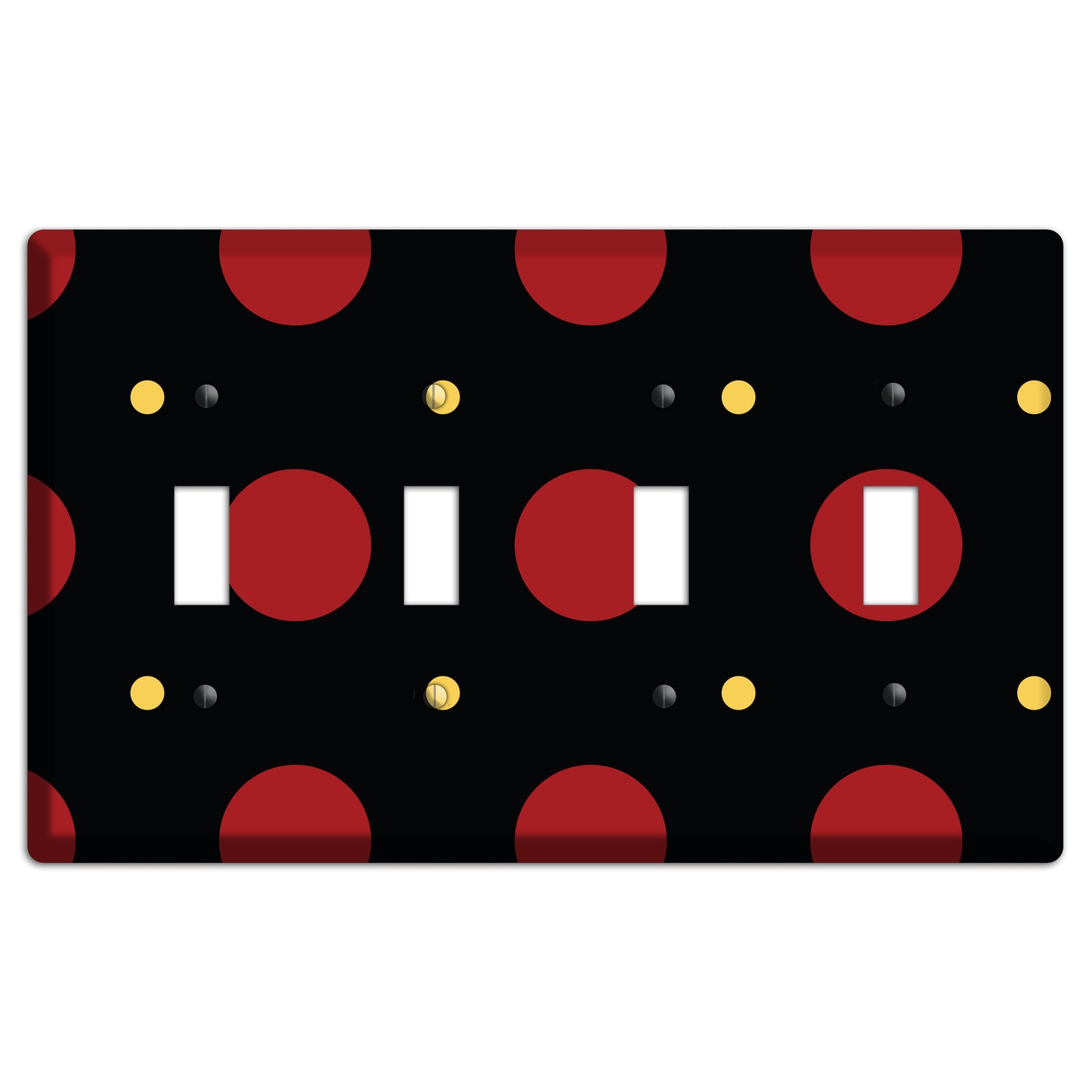 Black with Red and Yellow Multi Tiled Medium Dots 4 Toggle Wallplate