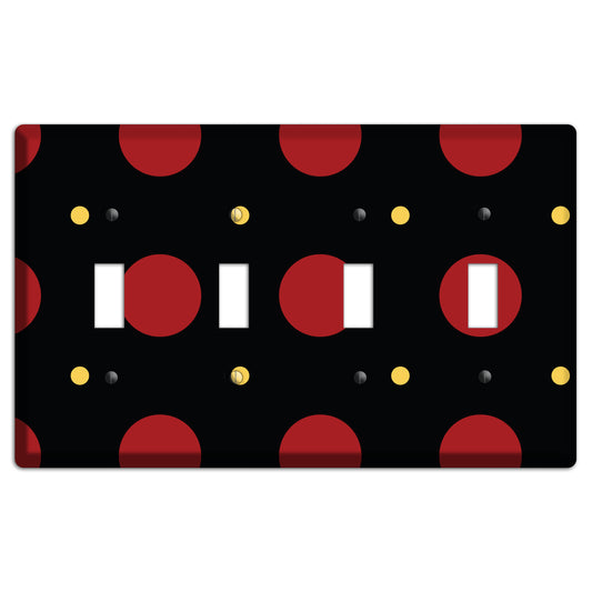 Black with Red and Yellow Multi Tiled Medium Dots 4 Toggle Wallplate