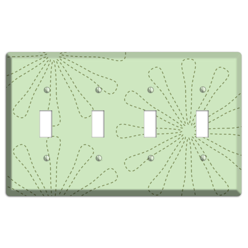 Sage Retro Stipple Floral Contour 4 Toggle Wallplate
