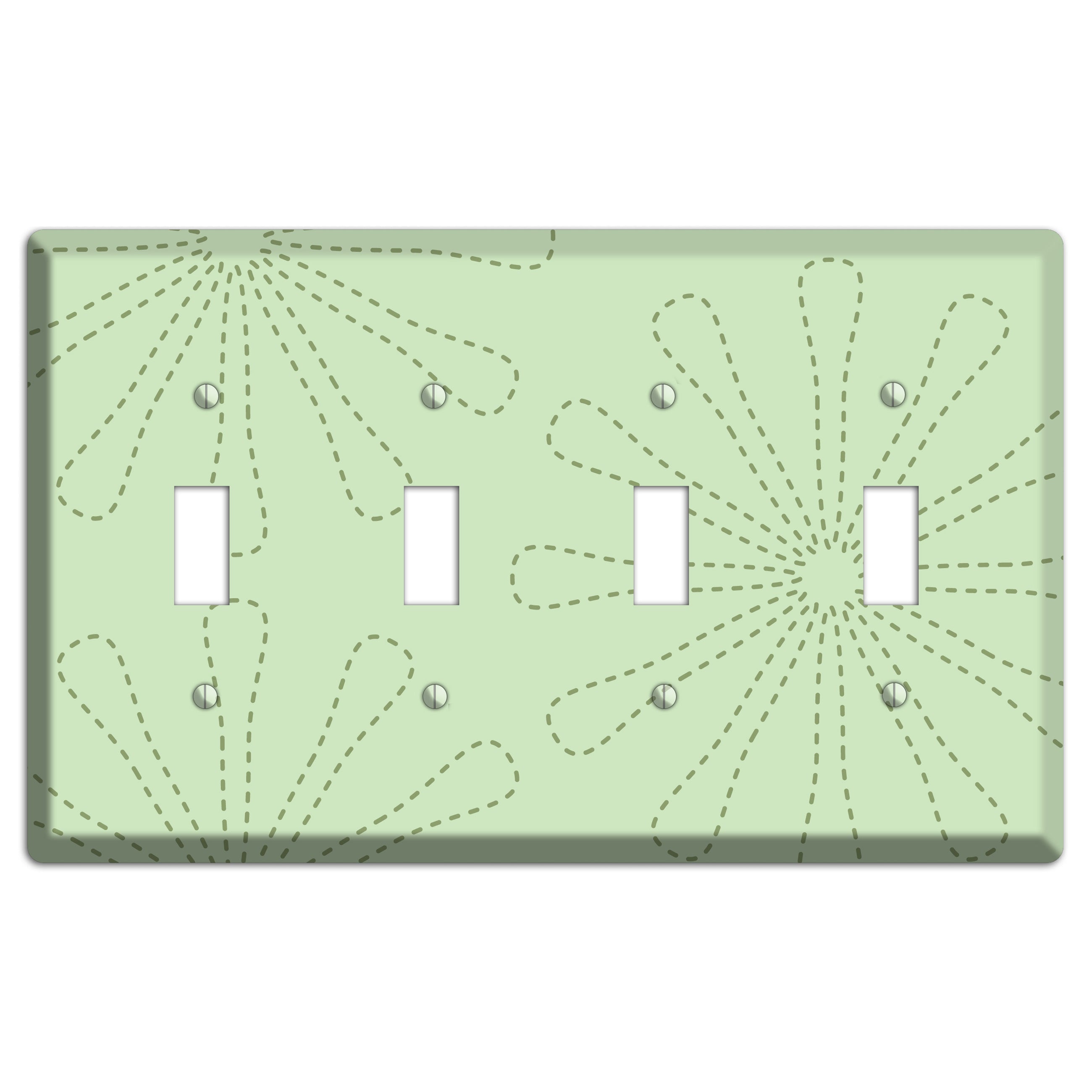 Sage Retro Stipple Floral Contour 4 Toggle Wallplate
