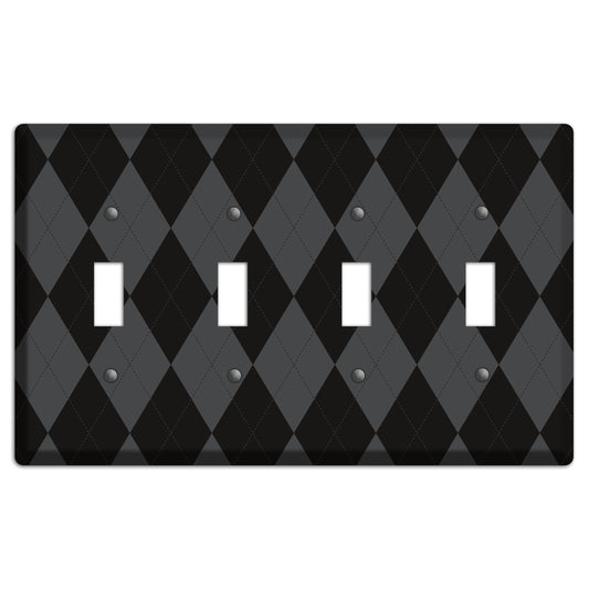 Black and Grey Argyle 4 Toggle Wallplate