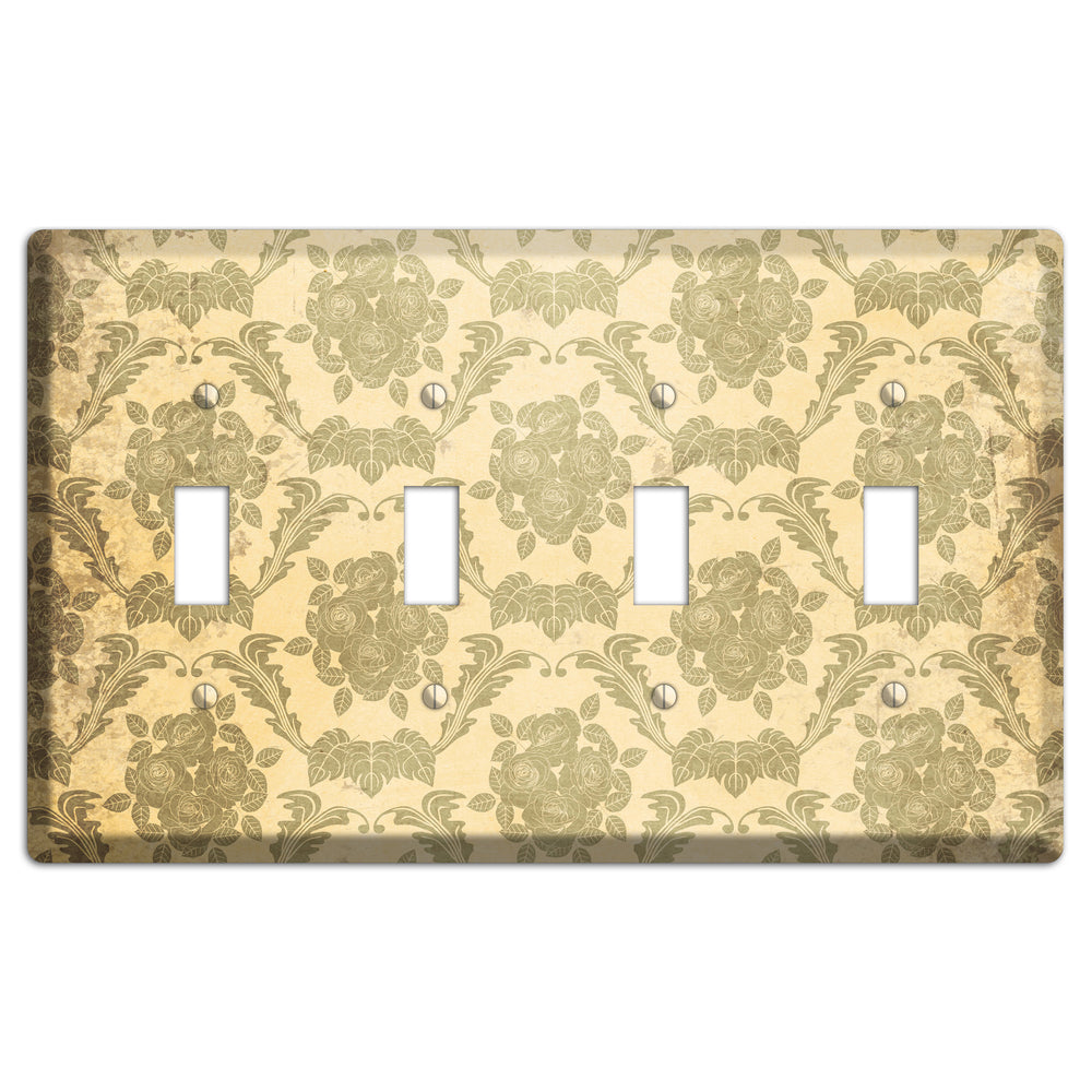 Straw Vintage Rose Damask 4 Toggle Wallplate