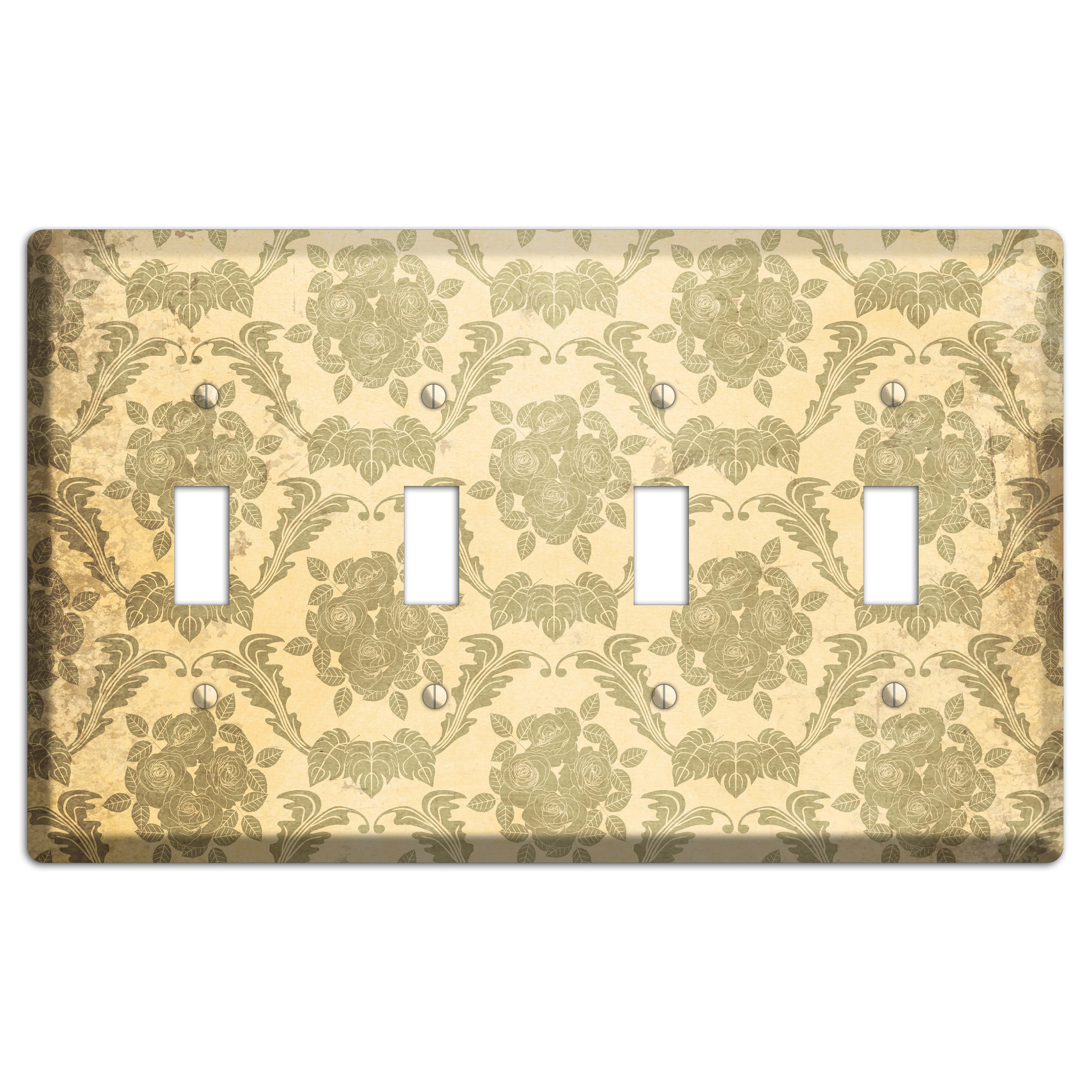 Straw Vintage Rose Damask 4 Toggle Wallplate
