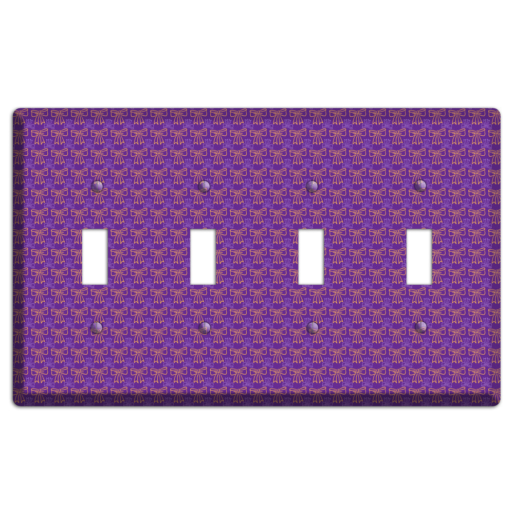 Purple with Pink Bows 4 Toggle Wallplate