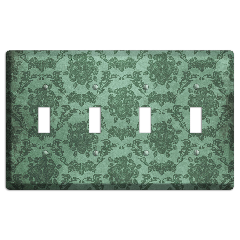 Viridian Green Vintage Rose Damask 4 Toggle Wallplate