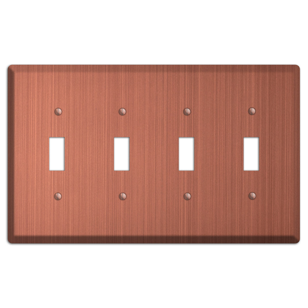 Antique Brushed Solid Copper 4 Toggle Wallplate