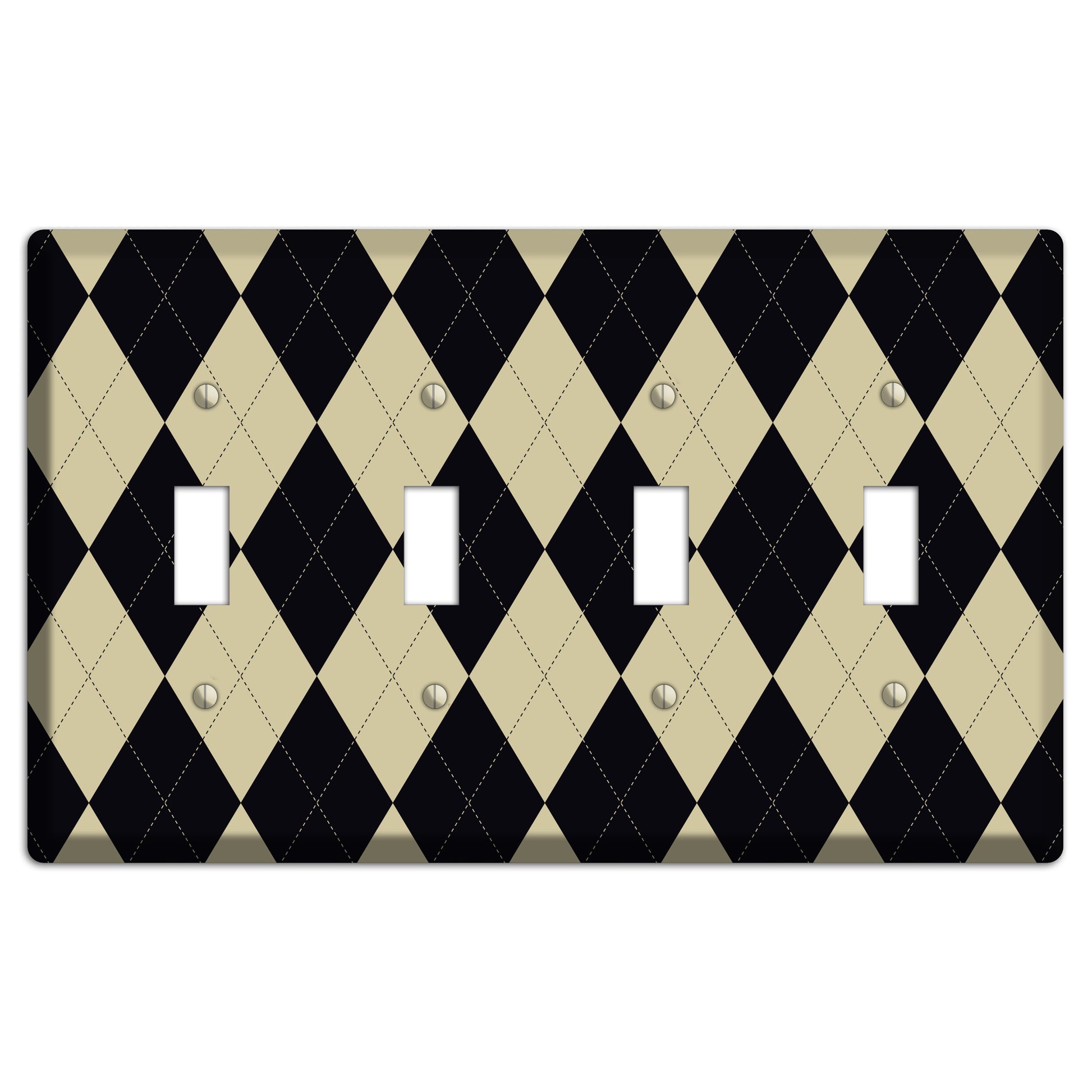 Tan and Black Argyle 4 Toggle Wallplate
