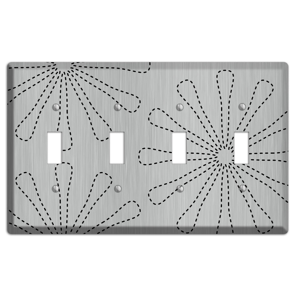 Retro Stipple Floral Stainless Steel 4 Toggle Wallplate