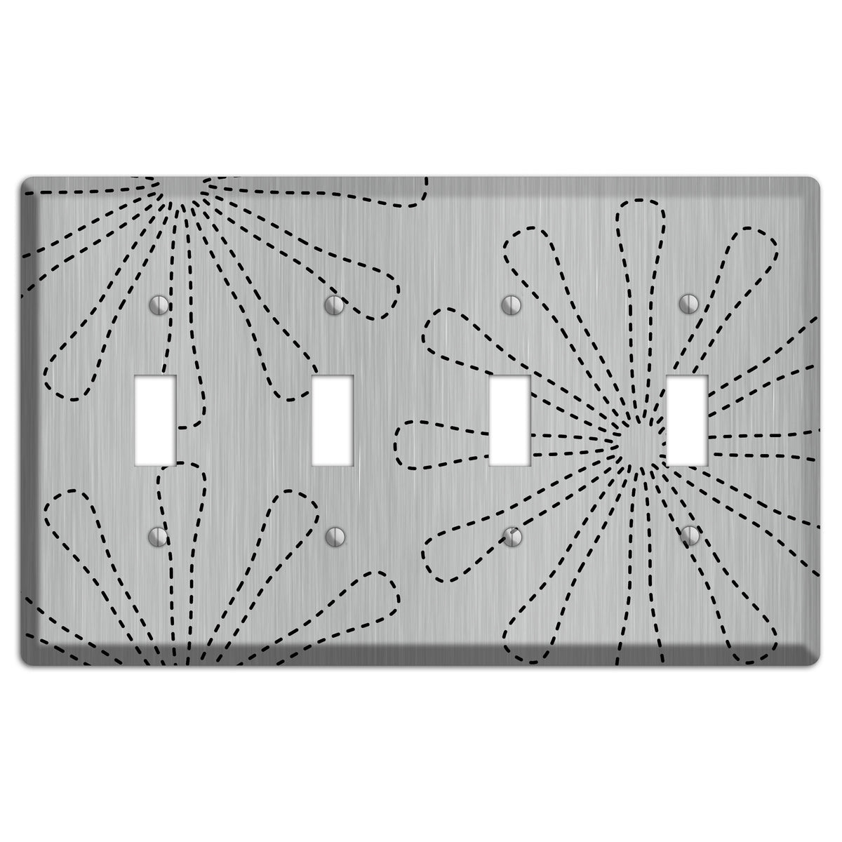Retro Stipple Floral  Stainless 4 Toggle Wallplate