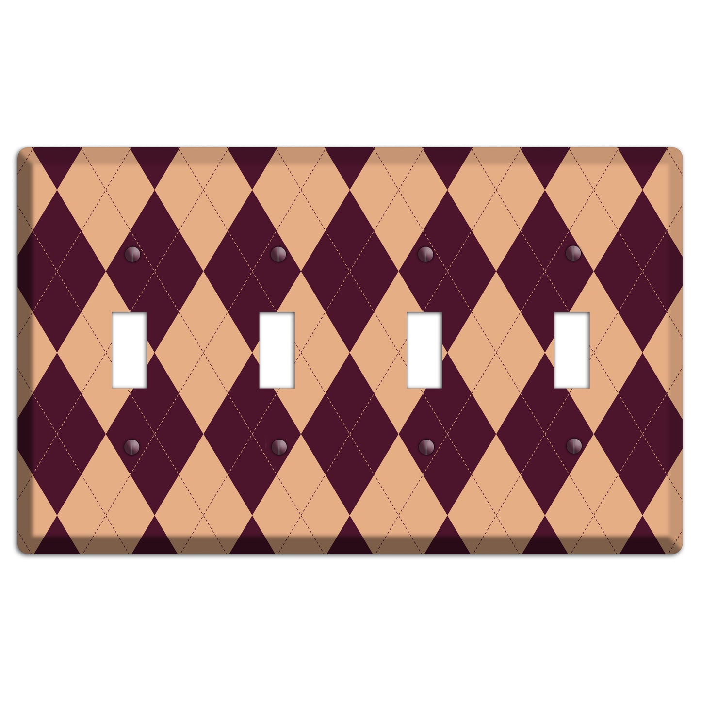 Purple and Beige Argyle 4 Toggle Wallplate