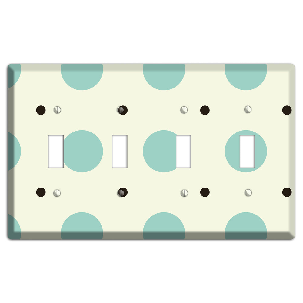 Soft Green with Aqua and Black Multi Tiled Medium Dots 4 Toggle Wallplate