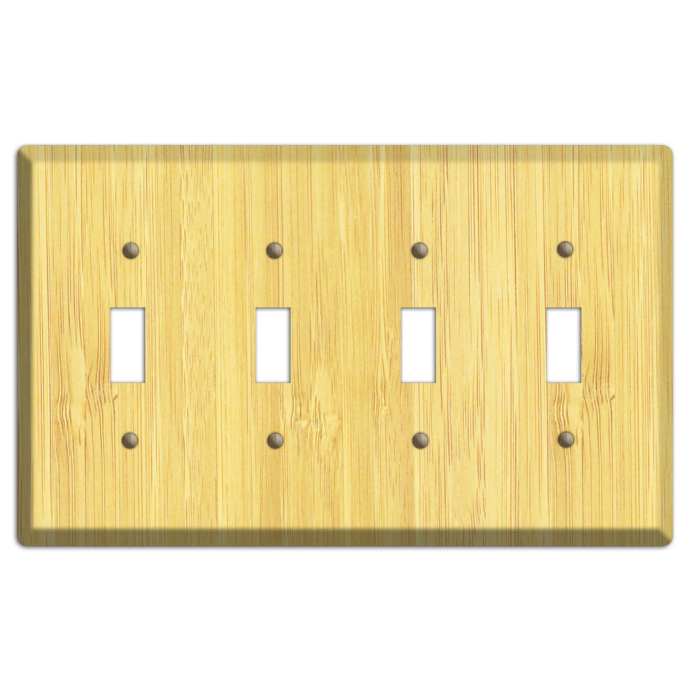 Natural Bamboo Wood Four Toggle Switchplate