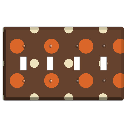 Brown with Coral and Beige Multi Medium Polka Dots 4 Toggle Wallplate
