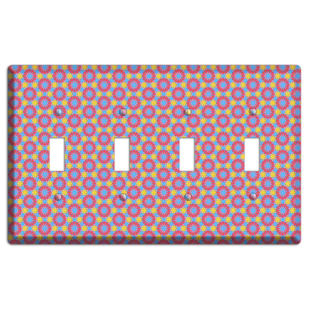 Fuschia Blue Yellow Foulard 4 Toggle Wallplate