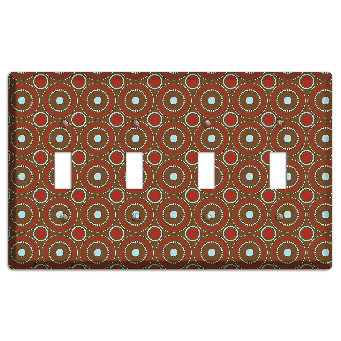 Brown with Red and Dusty Blue Retro Suzani 4 Toggle Wallplate