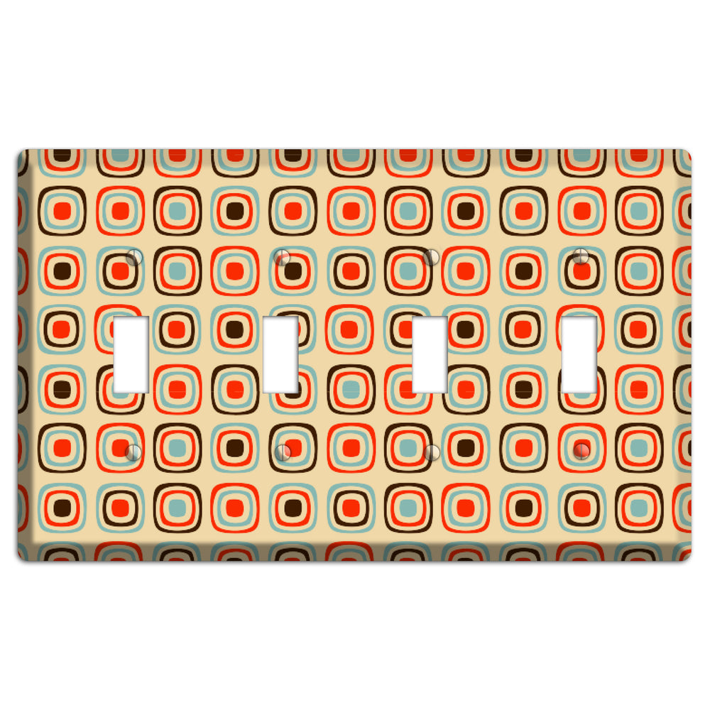 Multi Coral Dusty Blue and Brown Retro Squares 4 Toggle Wallplate