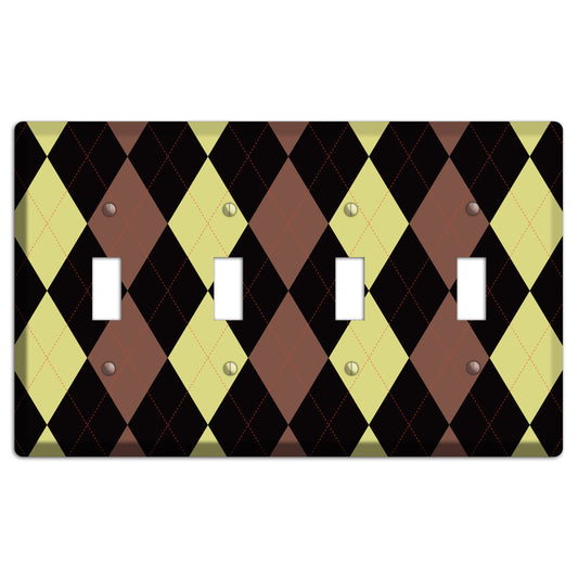 Yellow and Brown Argyle 4 Toggle Wallplate