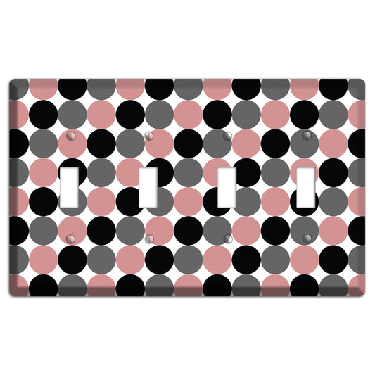 Grey Pink Black Tiled Dots 4 Toggle Wallplate