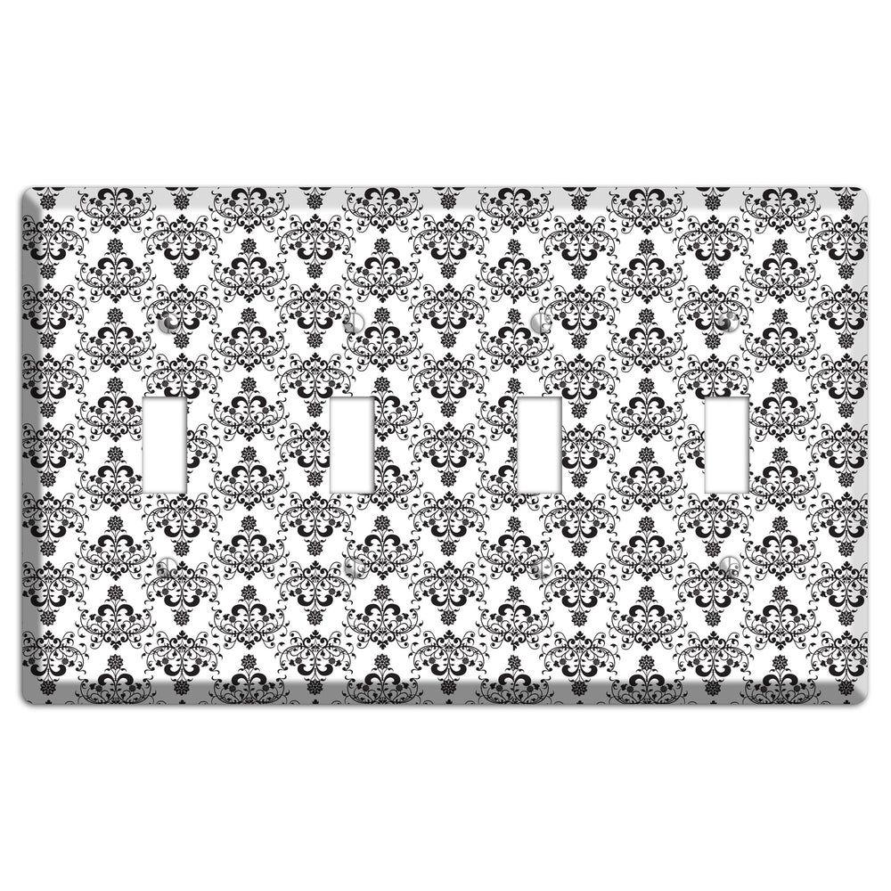 White with Black Cartouche Half Drop 4 Toggle Wallplate
