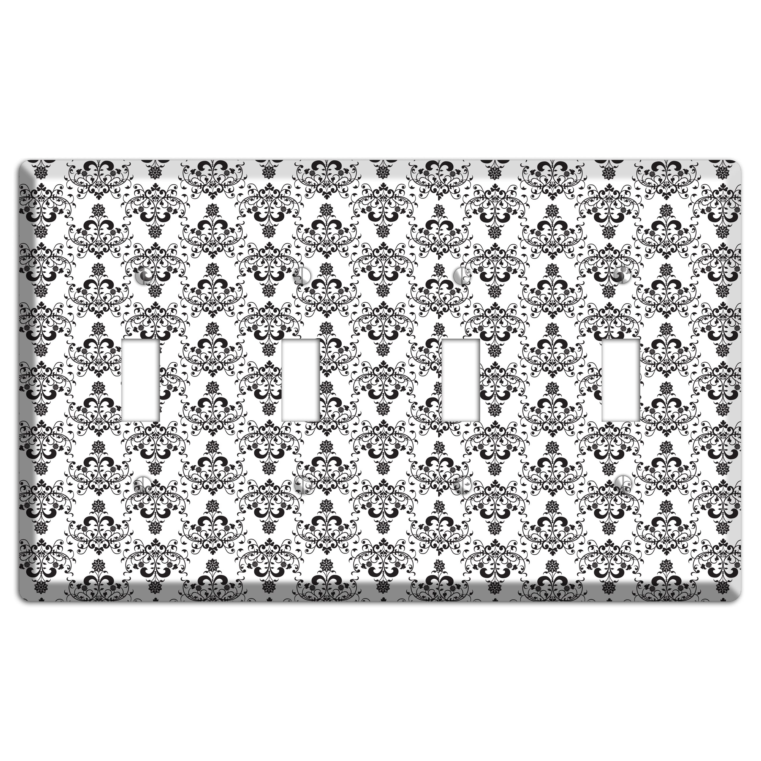 White with Black Cartouche Half Drop 4 Toggle Wallplate