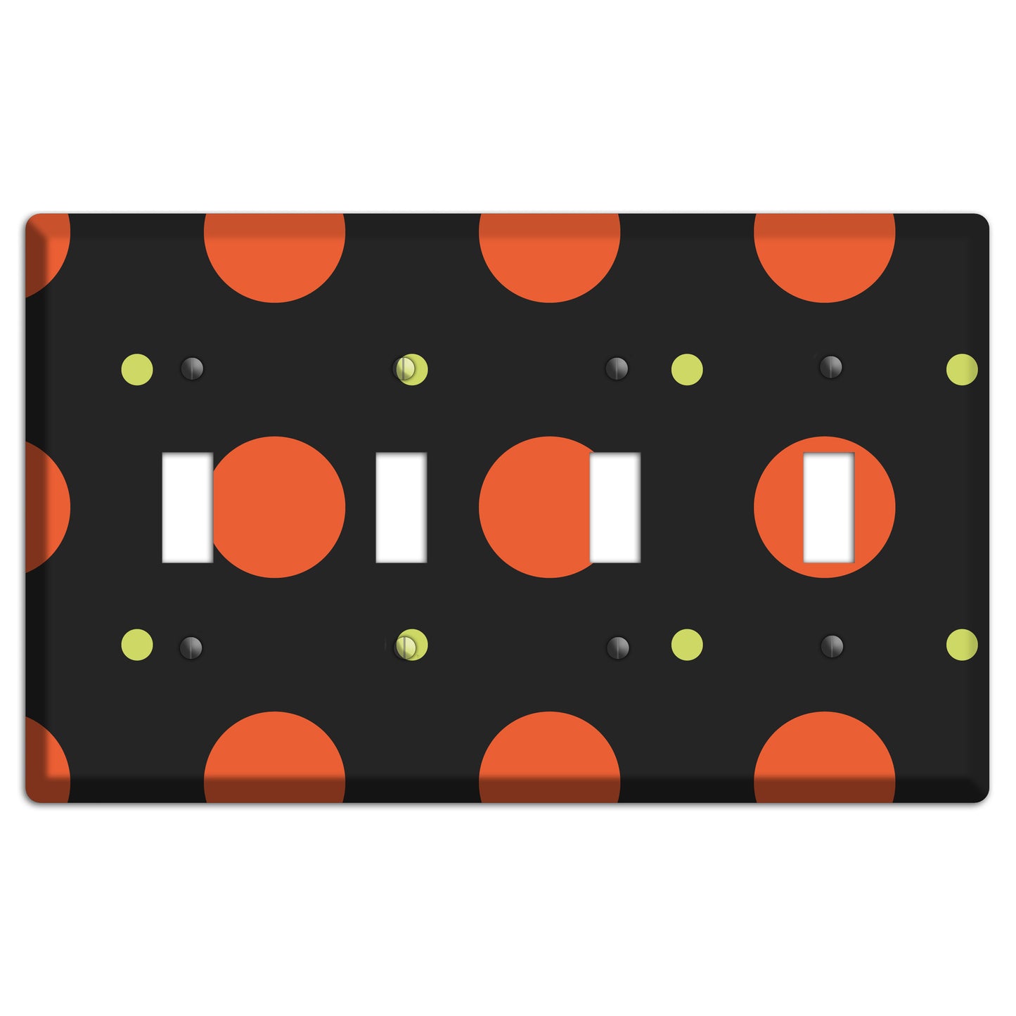 Black wih Orange and Lime Multi Tiled Medium Dots 4 Toggle Wallplate