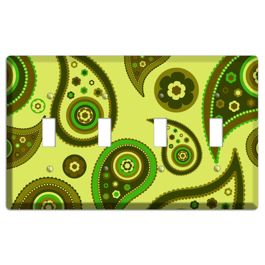 Bright Green Paisley 4 Toggle Wallplate