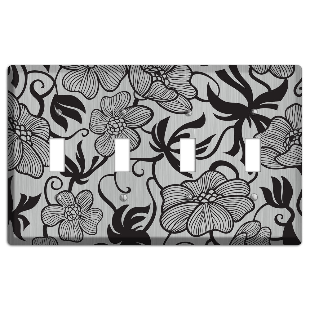 Stainless Steel with Black Tropical 4 Toggle Wallplate