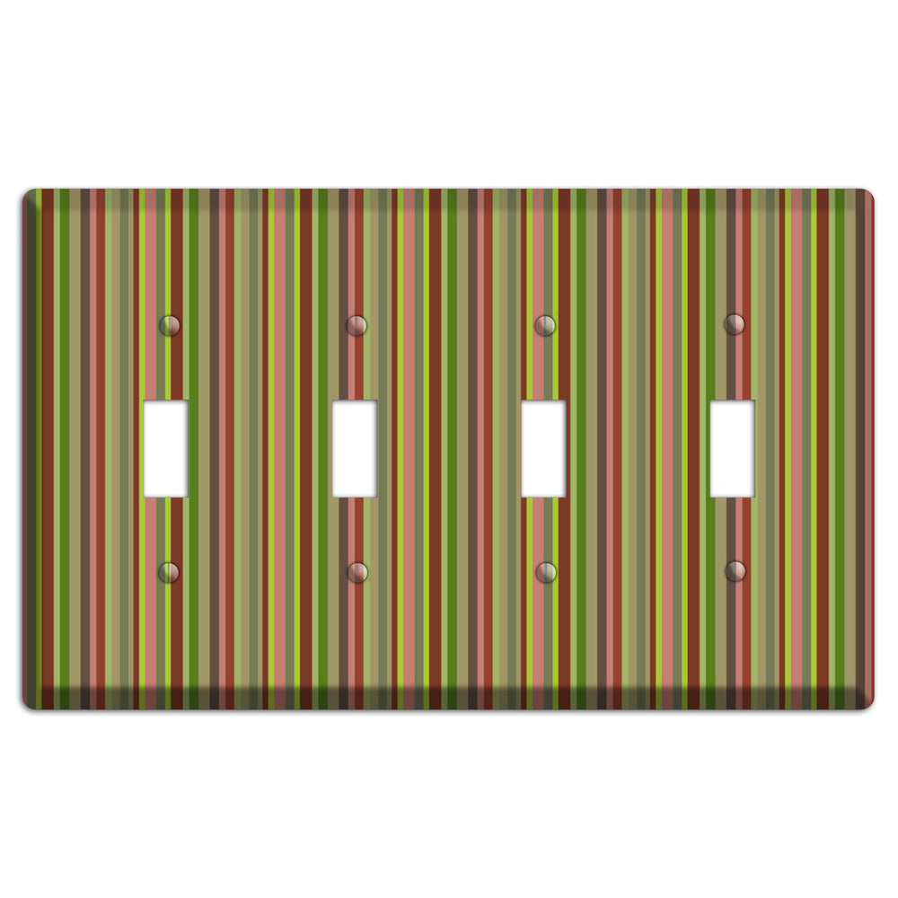 Multi Olive Burgundy Vertical Stripes 4 Toggle Wallplate