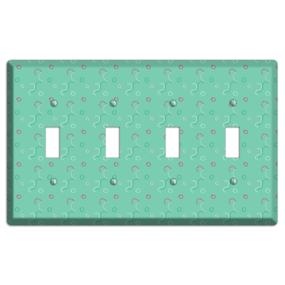 Multi Aqua with Fuschia Stipple 4 Toggle Wallplate
