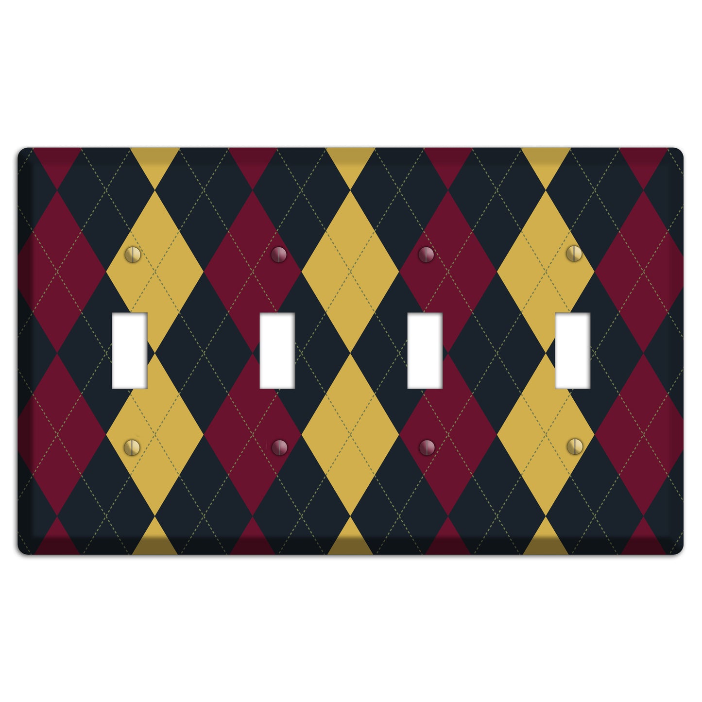 Deep Red and Yellow Argyle 4 Toggle Wallplate