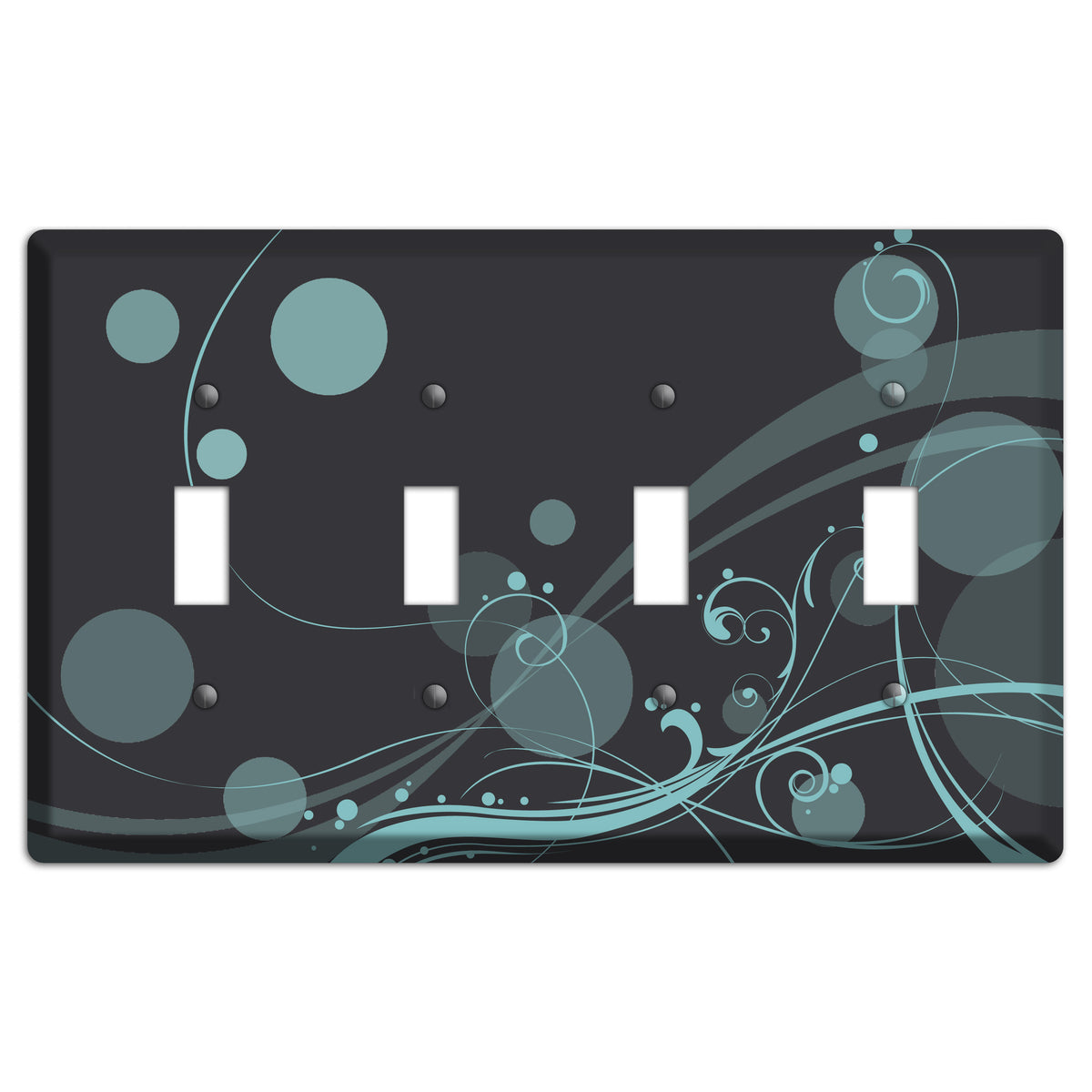 Dark Grey with Blue-grey Dots and Swirls 4 Toggle Wallplate