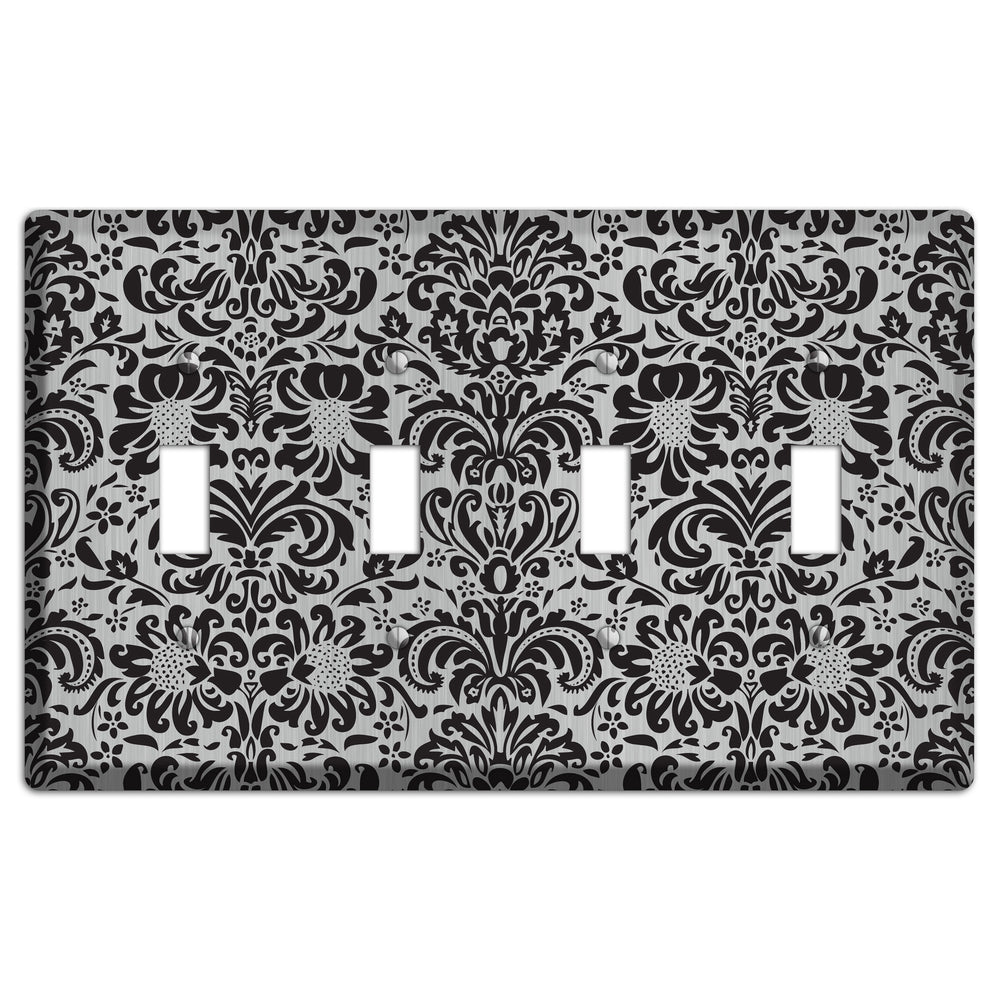 Black Toile Stainless Steel 4 Toggle Wallplate