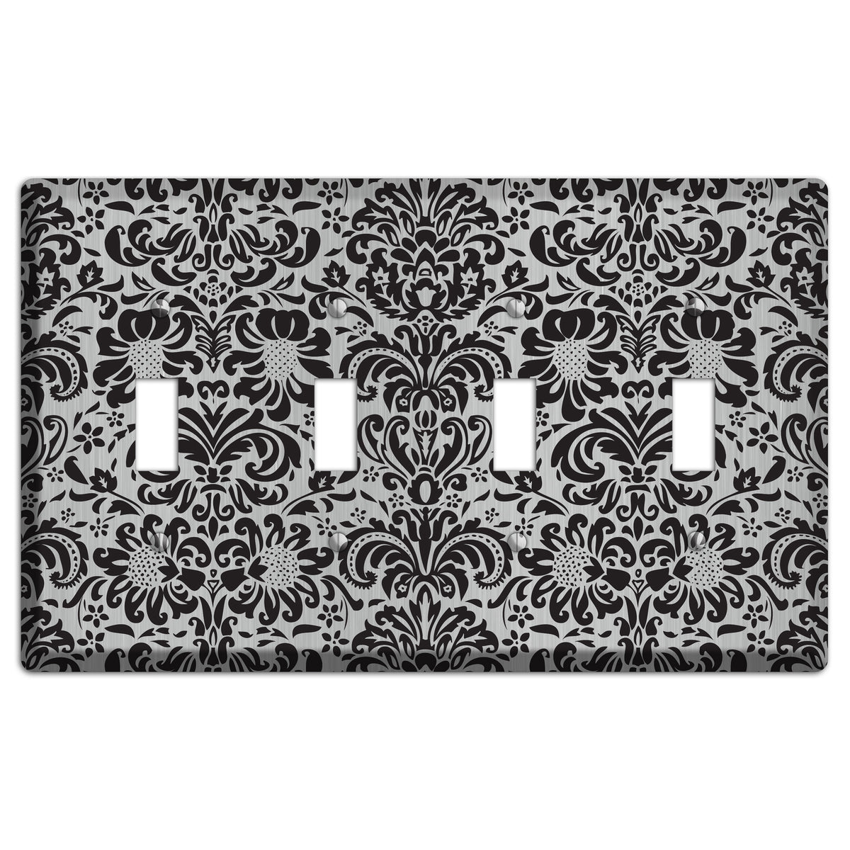 Black Toile  Stainless 4 Toggle Wallplate