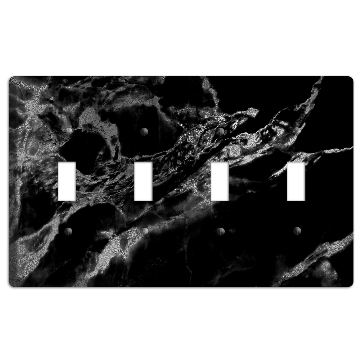 Black and Silver Marble 4 Toggle Wallplate