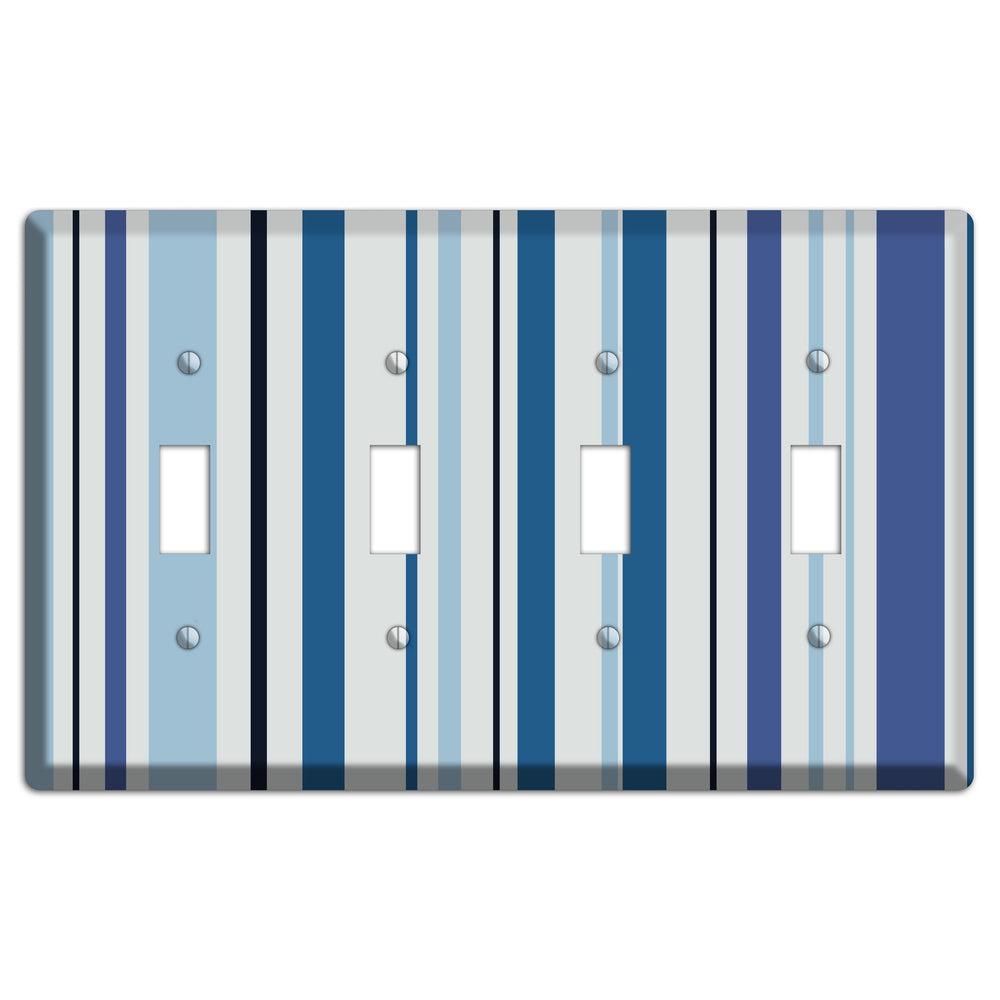 Multi White and Blue Vertical Stripe 4 Toggle Wallplate