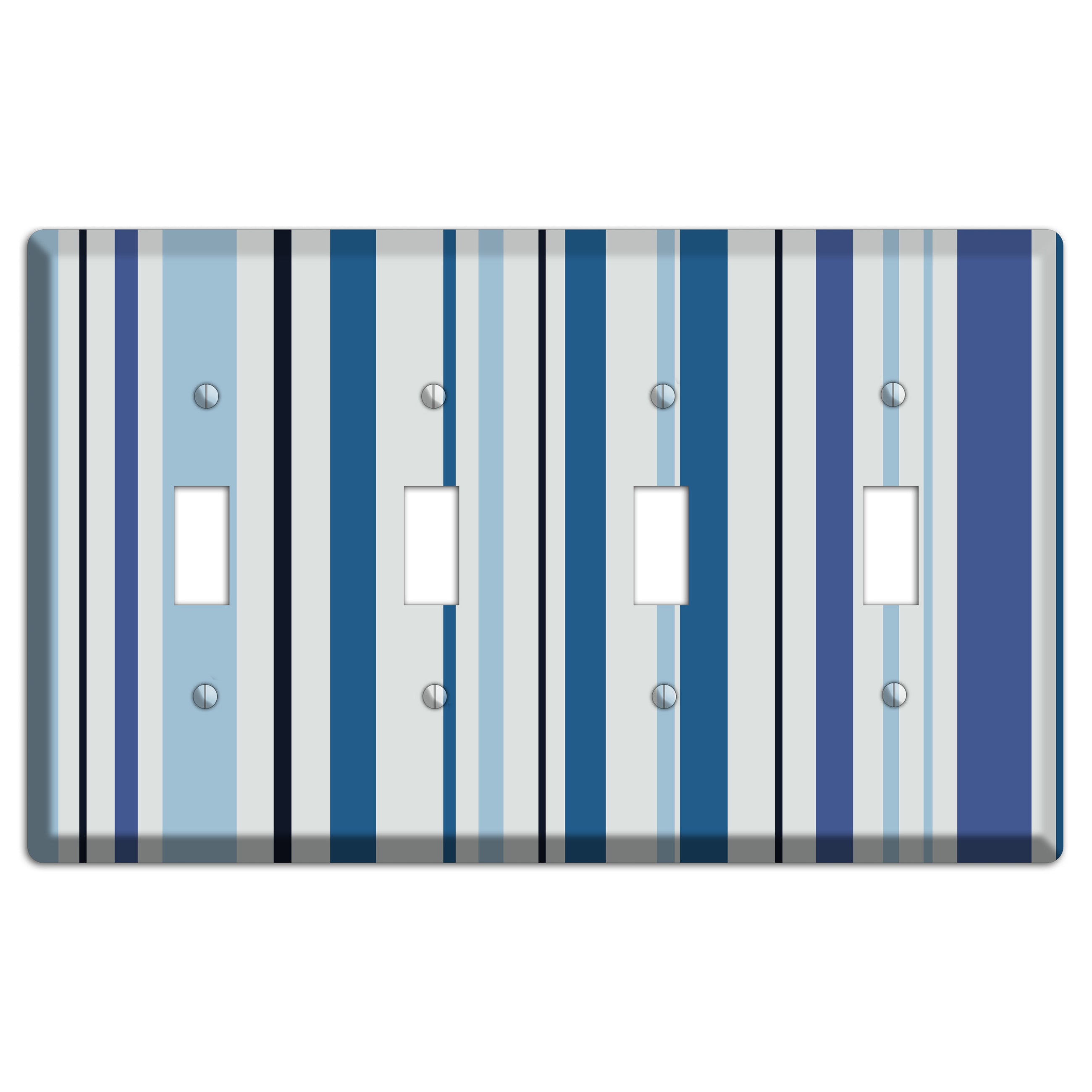 Multi White and Blue Vertical Stripe 4 Toggle Wallplate