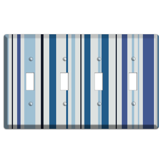 Multi White and Blue Vertical Stripe 4 Toggle Wallplate