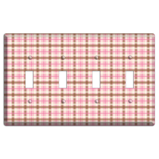Pink and Brown Plaid 4 Toggle Wallplate