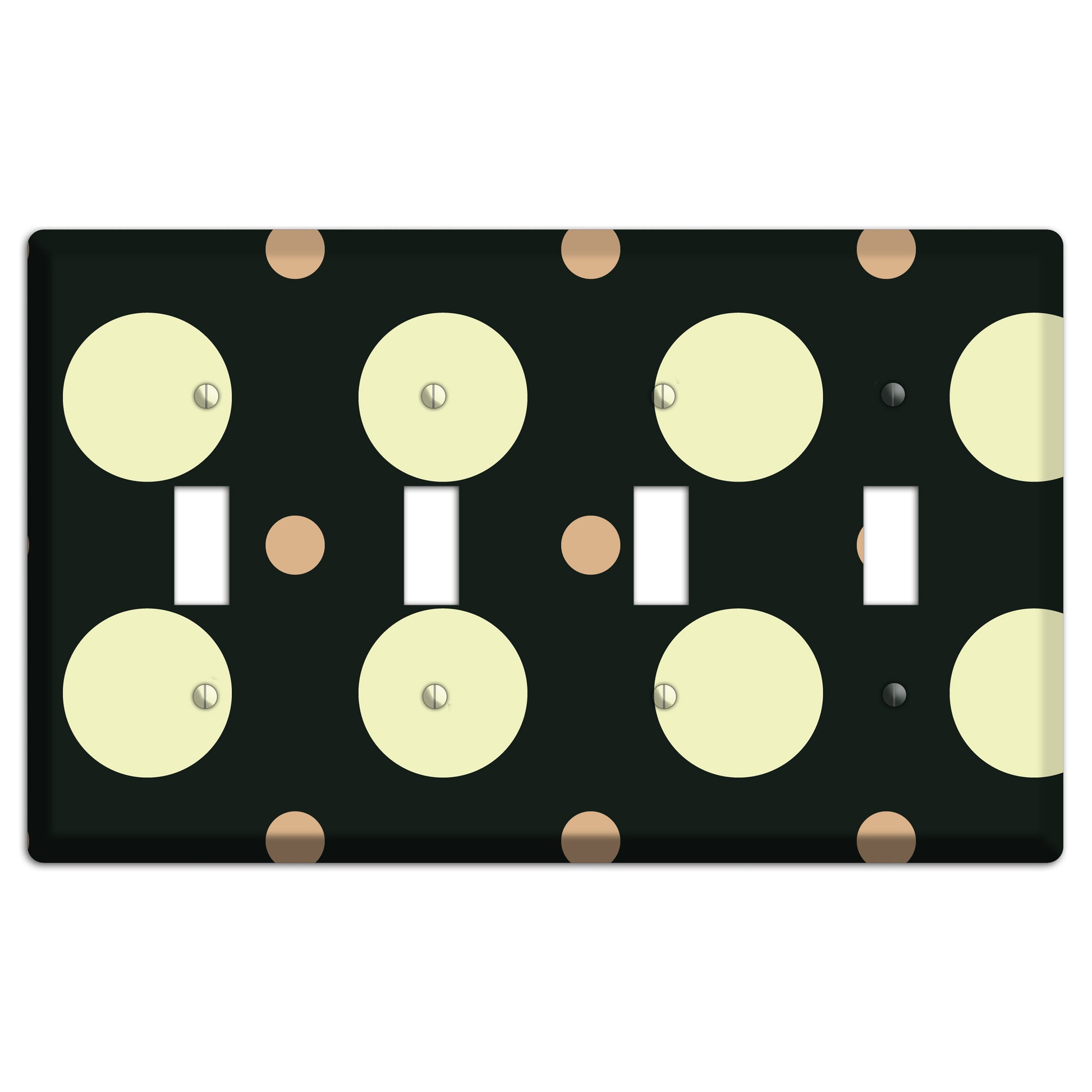 Black with Yellow and Mauve Multi Medium Polka Dots 4 Toggle Wallplate