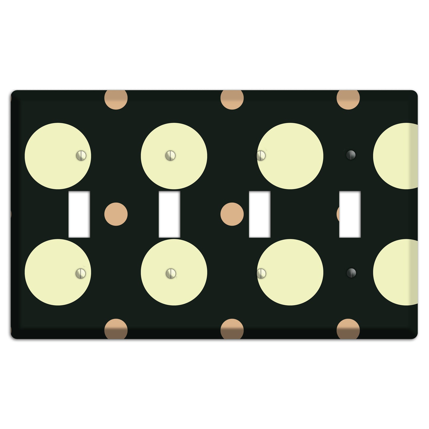 Black with Yellow and Mauve Multi Medium Polka Dots 4 Toggle Wallplate