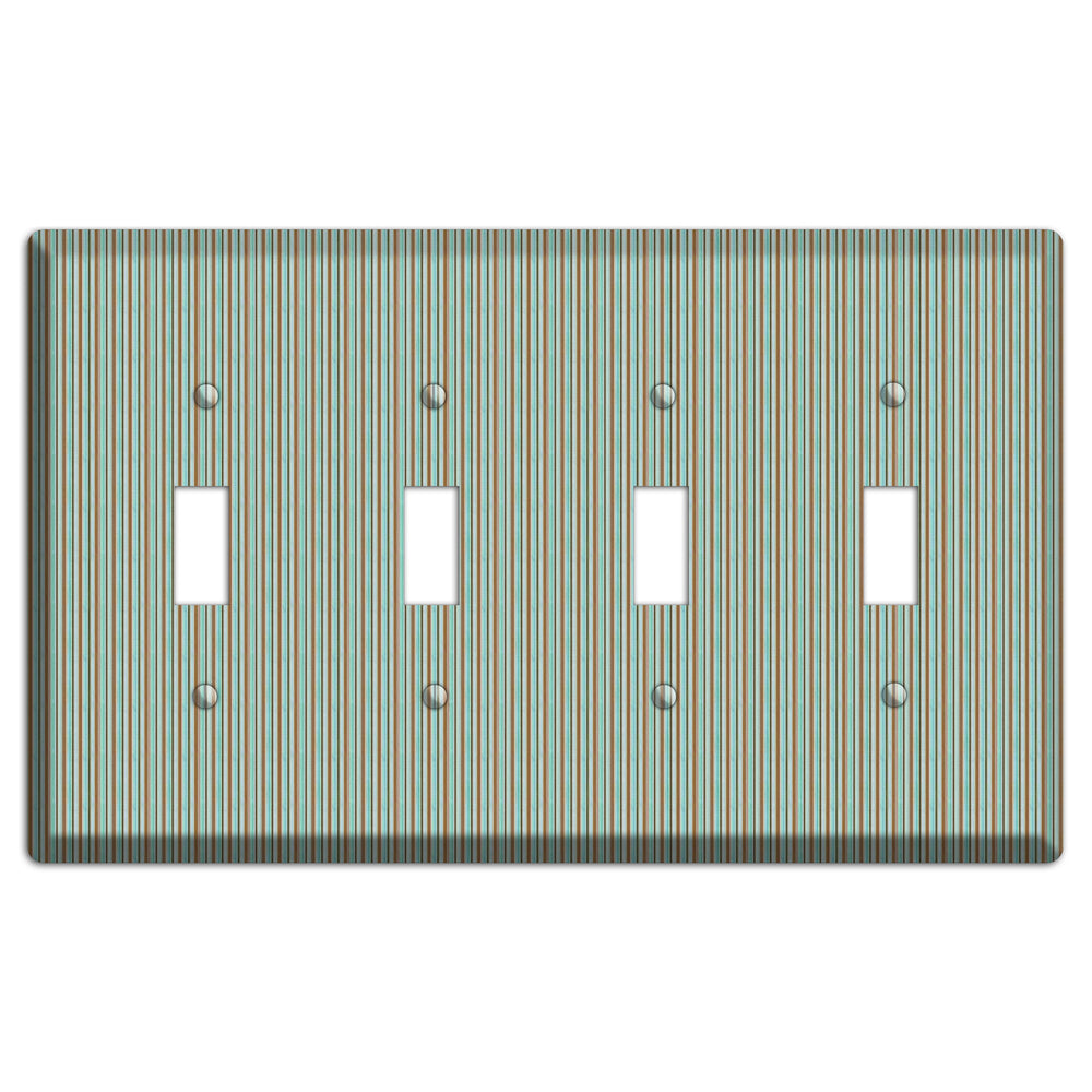 Multi Aqua Vertical Stripe 4 Toggle Wallplate