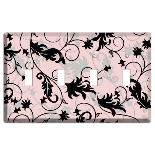 Dusty Pink Grey Black Victorian Sprig 4 Toggle Wallplate