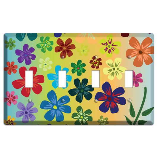 Blue to yellow Flowers 4 Toggle Wallplate