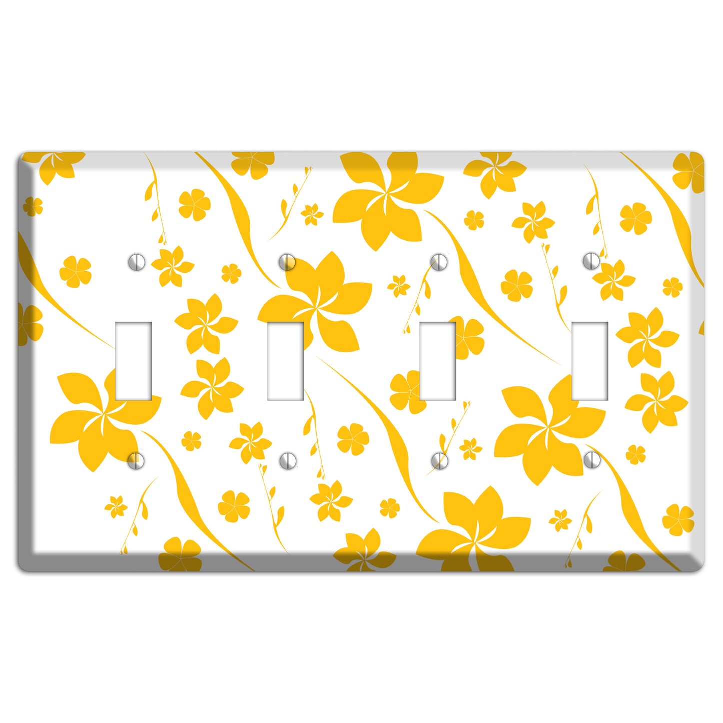 White with Yellow Flower 4 Toggle Wallplate