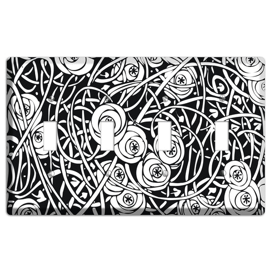 Black and White Deco Floral 4 Toggle Wallplate